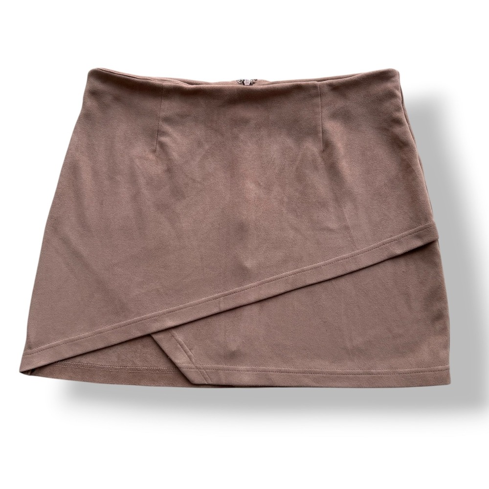 Hyfve Women L Tan Taupe Faux Suede Asymmetrical Hem Wrap Mini Skirt Boho Western